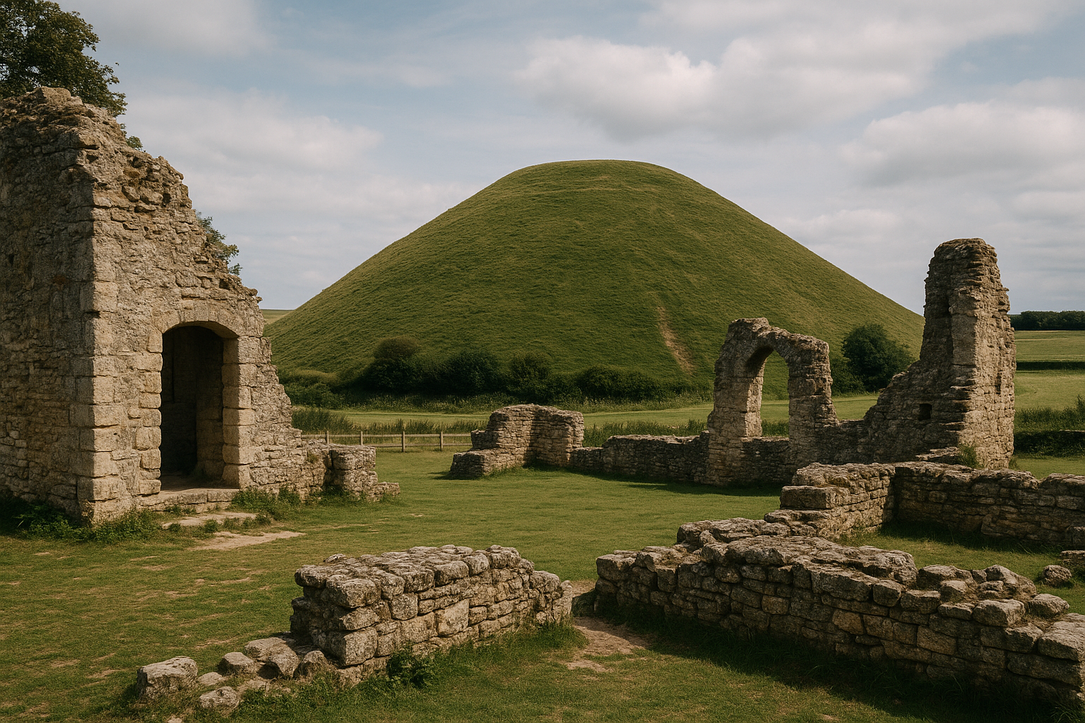 Silbury Hill rising from the Wiltshire landscape near Avebury