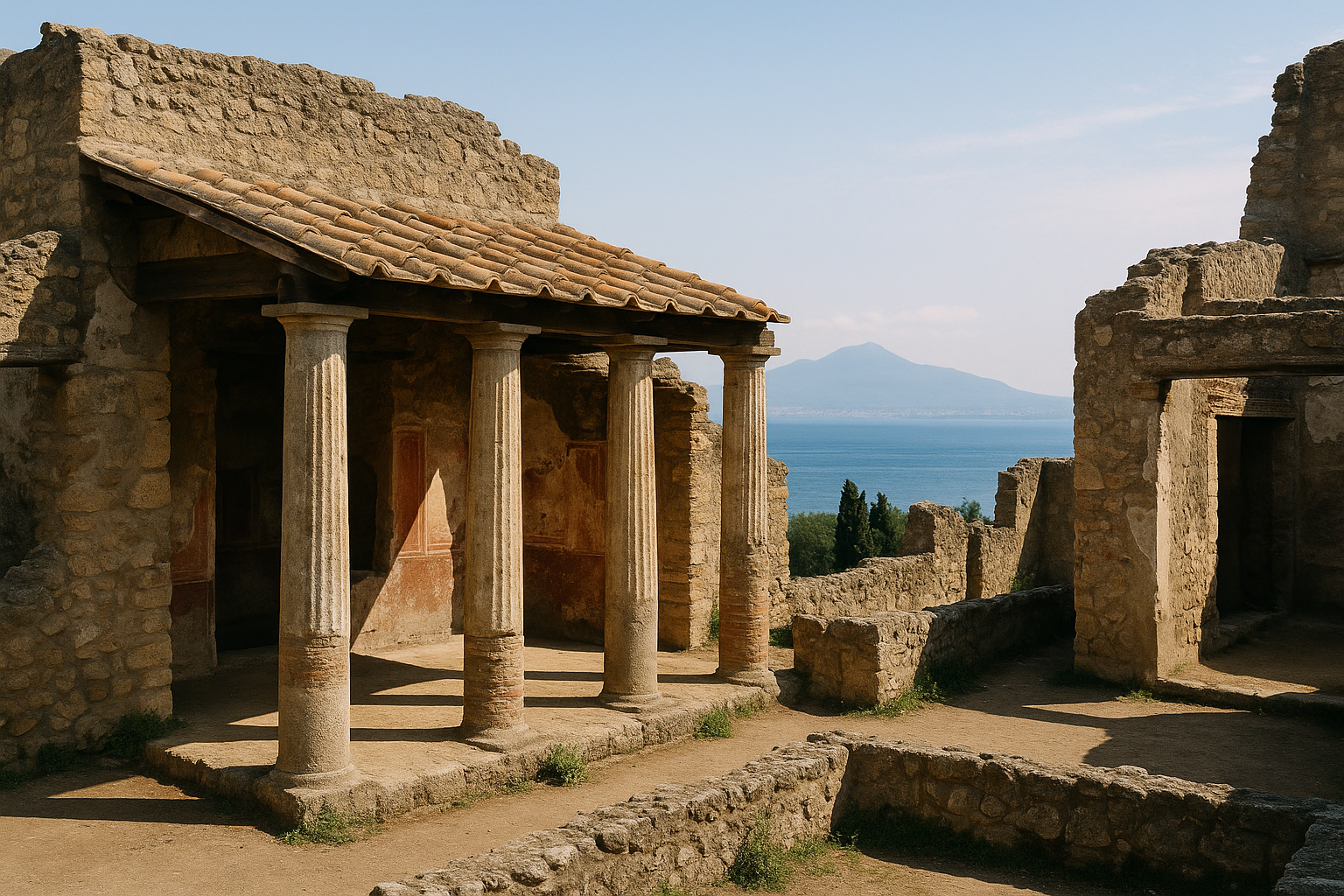 Excavated Roman villa remains and garden terraces at Stabiae near Naples