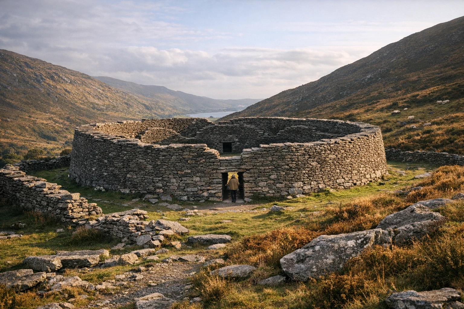Staigue Stone Fort in County Kerry, Ireland, with its massive dry-stone circular walls
