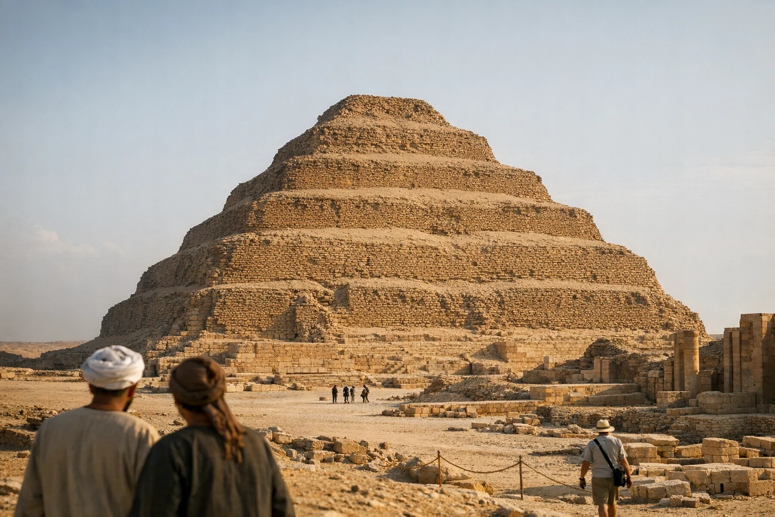 The Step Pyramid of Djoser rising above the Saqqara plateau in Egypt