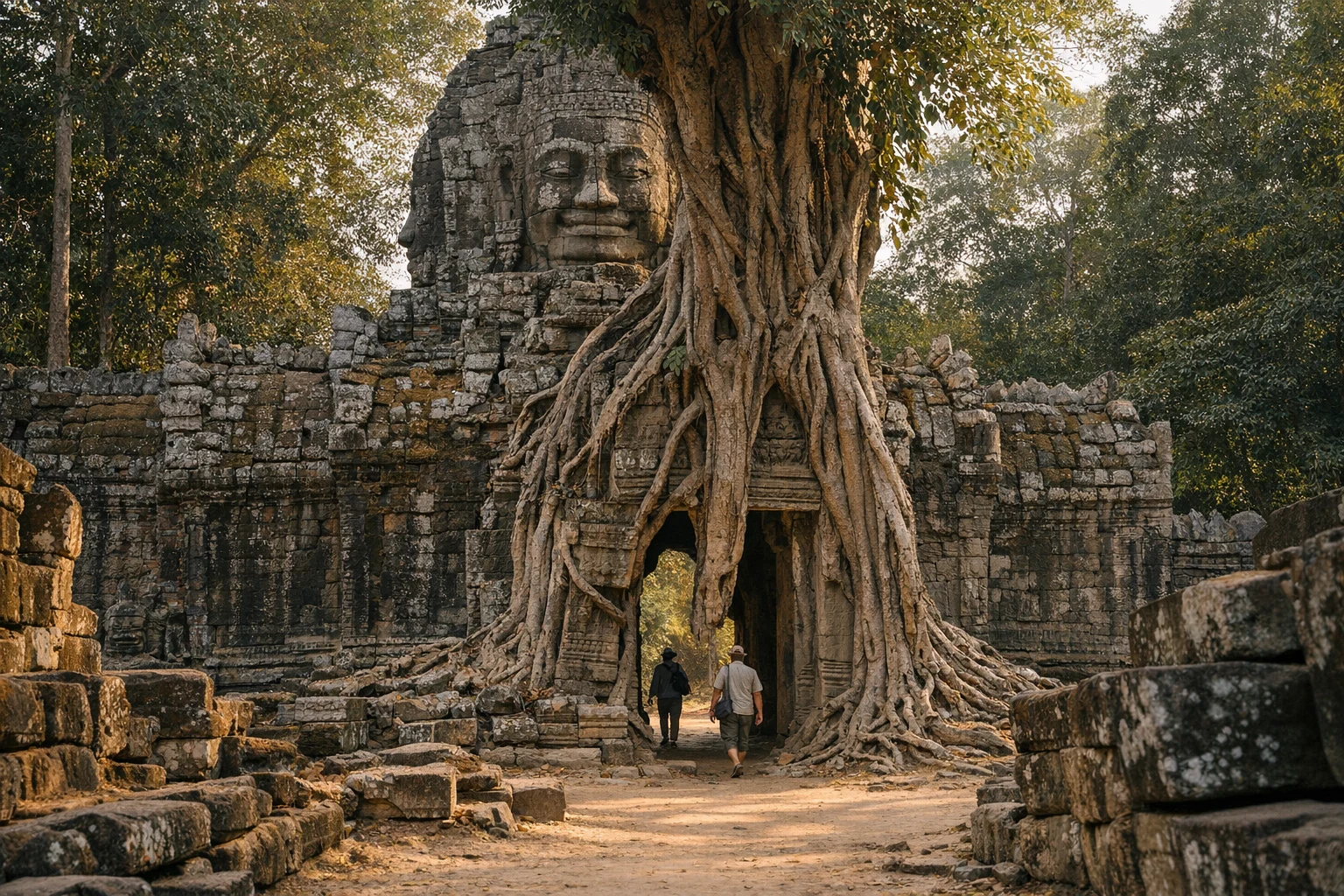 Ta Som temple entrance with overgrown roots in Cambodia