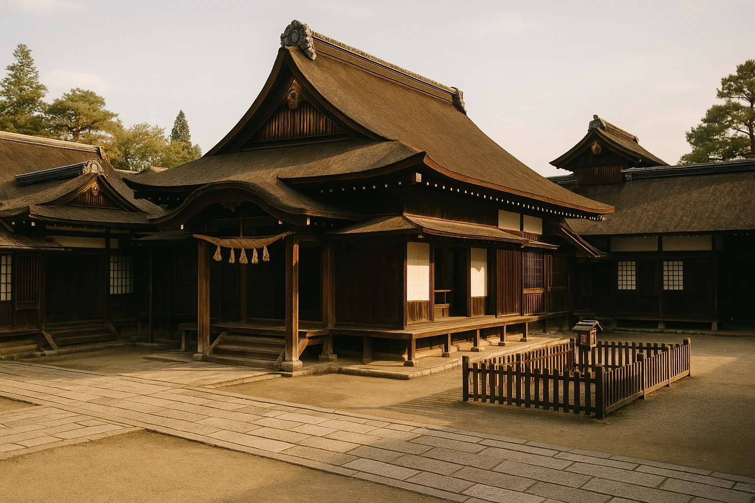 The historic wooden facade of Takayama Jinya government office in Takayama, Japan, with traditional Edo-period architecture