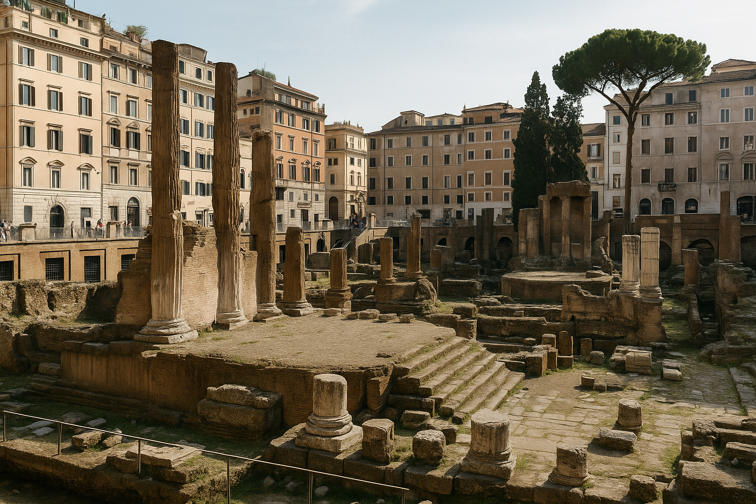 Ancient temple ruins in Largo di Torre Argentina in central Rome