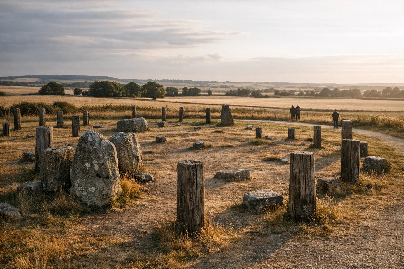 The Sanctuary (Avebury) prehistoric site in Wiltshire, United Kingdom, with open downland and ceremonial landscape