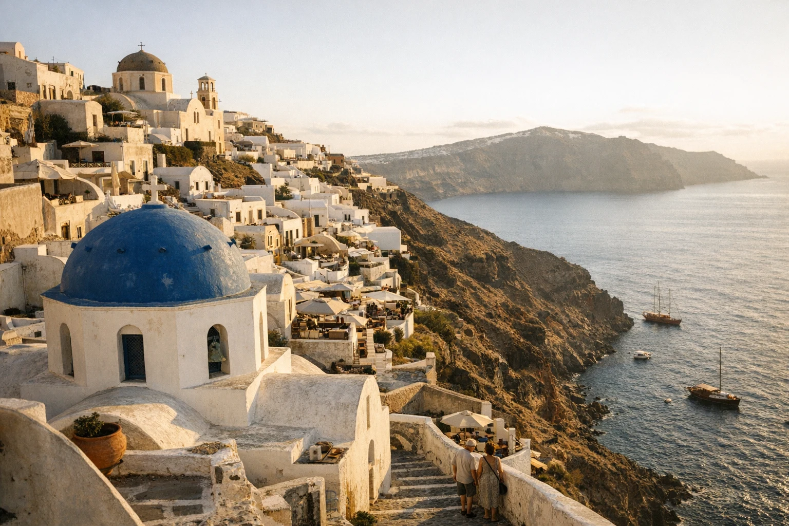 Ruins of Ancient Thera on Santorini in Greece overlooking the Aegean Sea