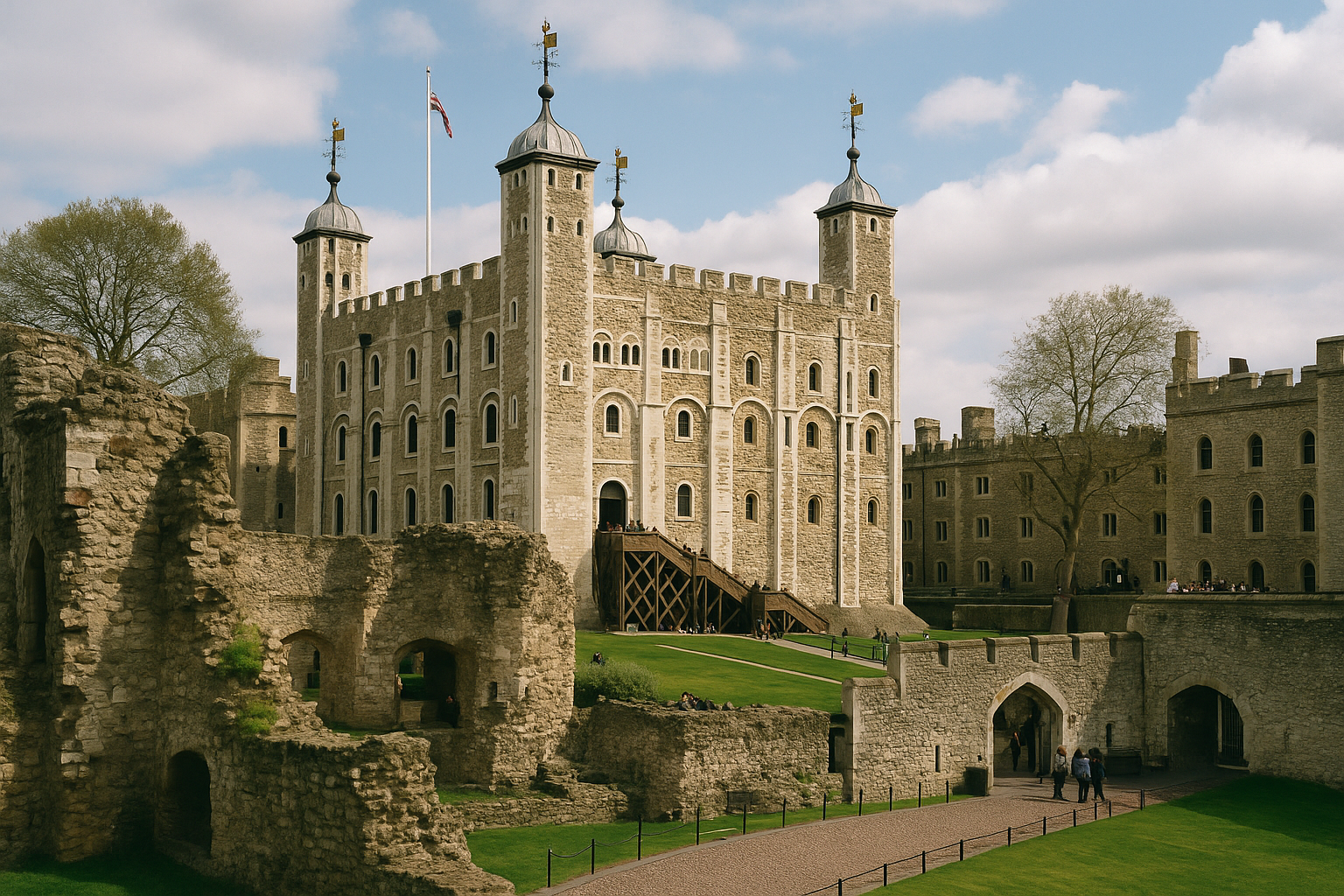 The White Tower and fortress walls at the Tower of London