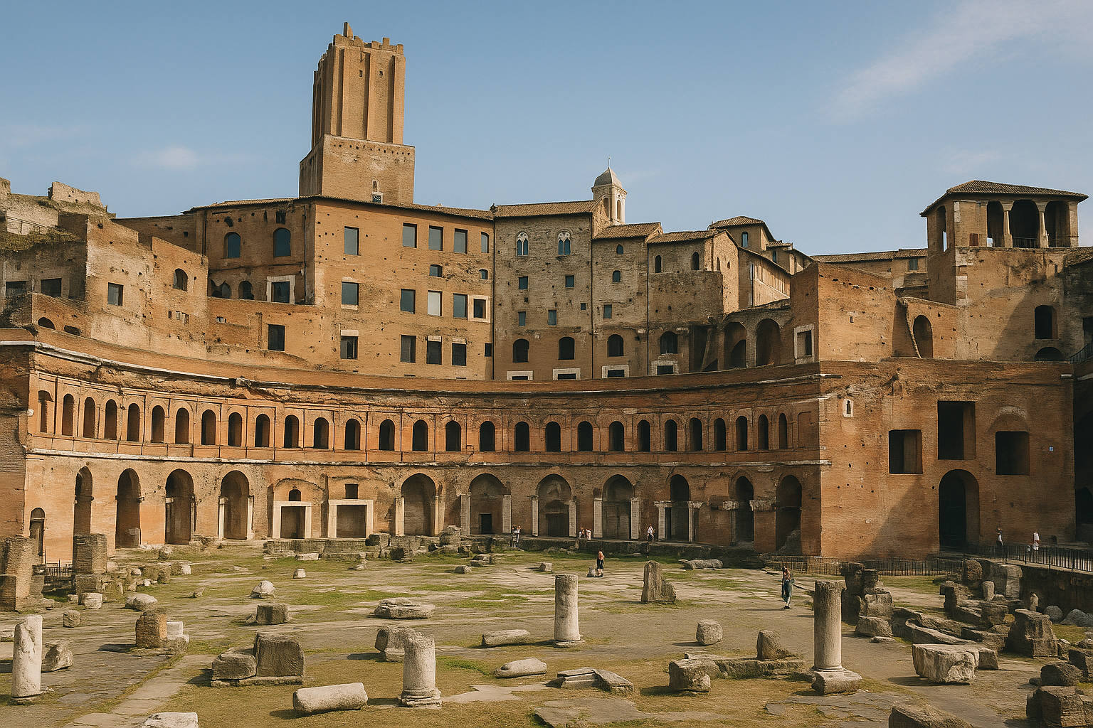 Arcaded brick halls and vaulted corridors at Trajan's Market in Rome
