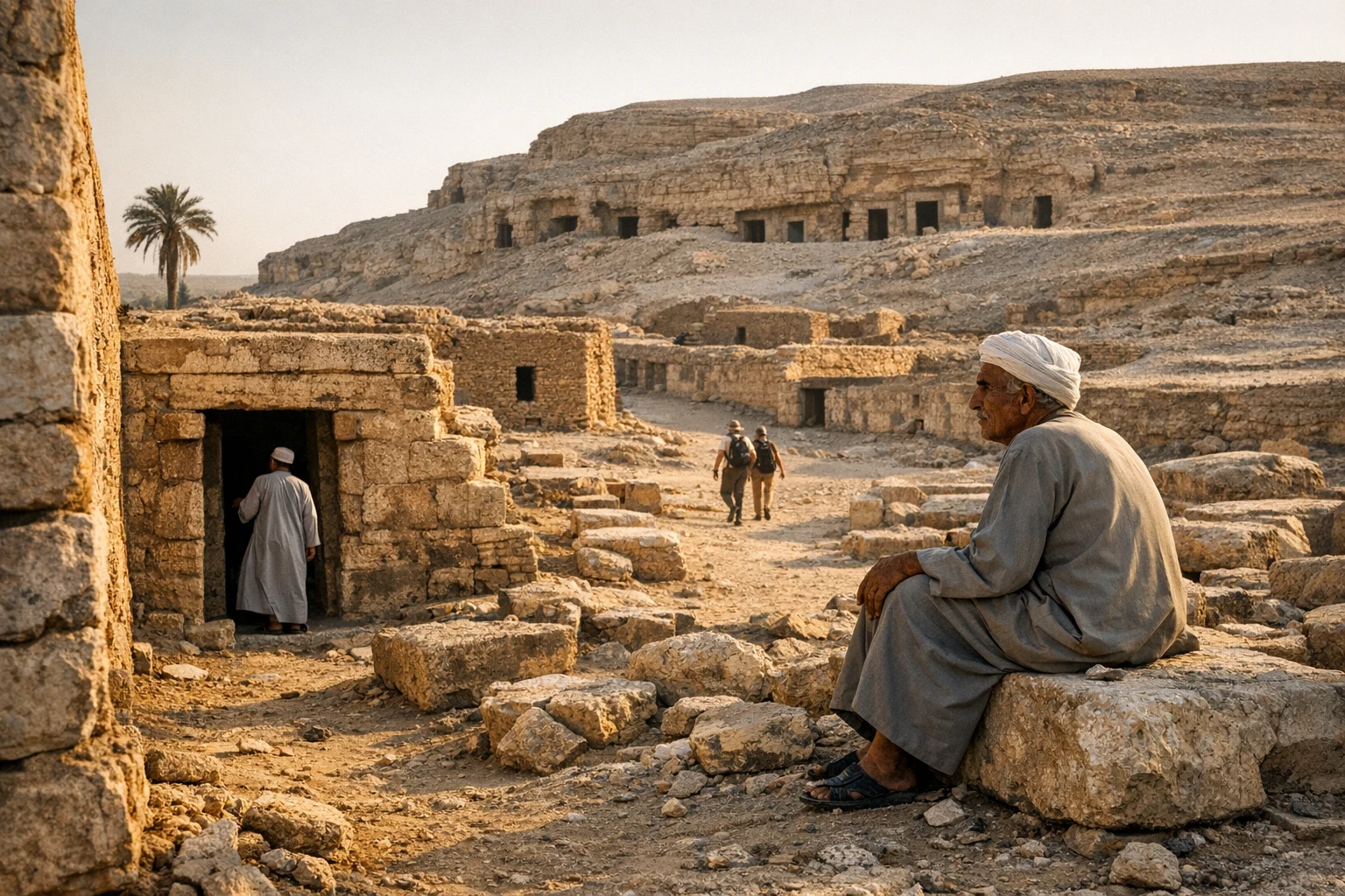 Ancient tombs and desert landscape at Tuna el-Gebel in Egypt