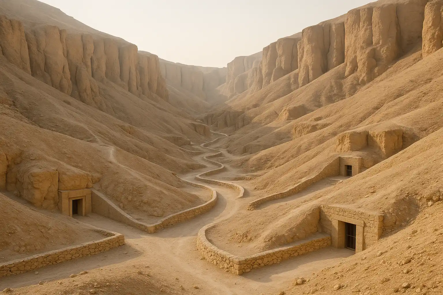 Valley of the Kings desert cliffs and tomb approach paths