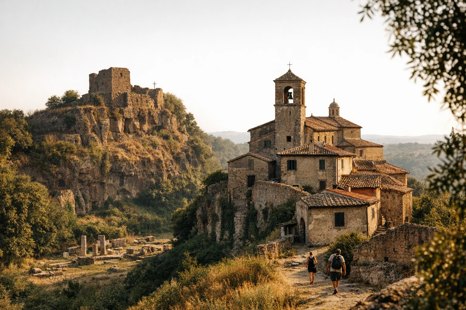 Archaeological landscape of Veii in Lazio, Italy, with ancient ruins and countryside