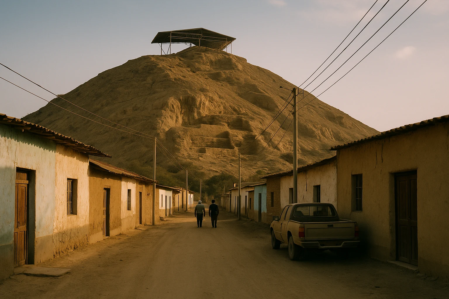 Ancient adobe temple remains at Ventarron archaeological site near Chiclayo, Peru