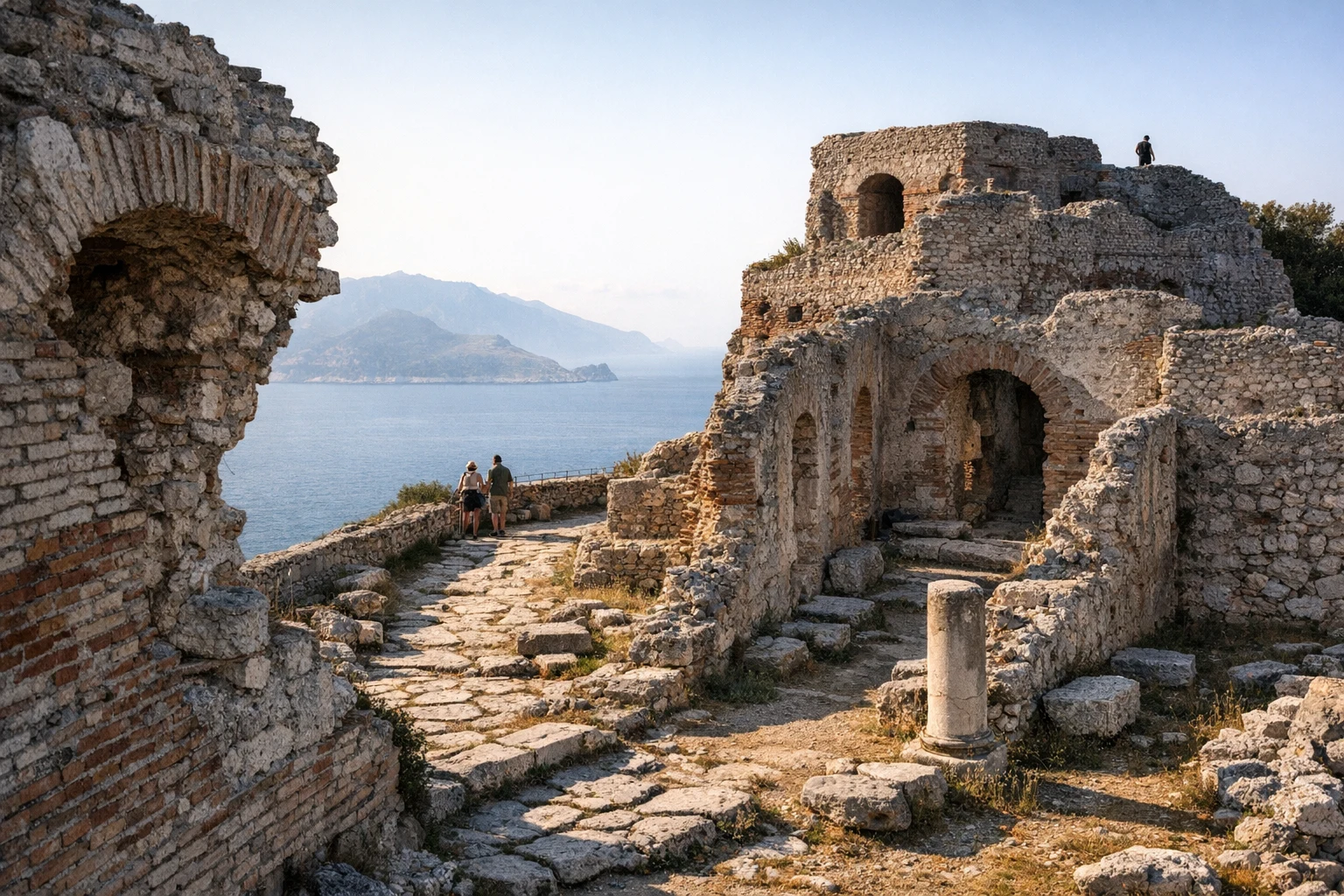 Ruins of Villa Jovis (Capri) on a high cliff in Italy overlooking the sea