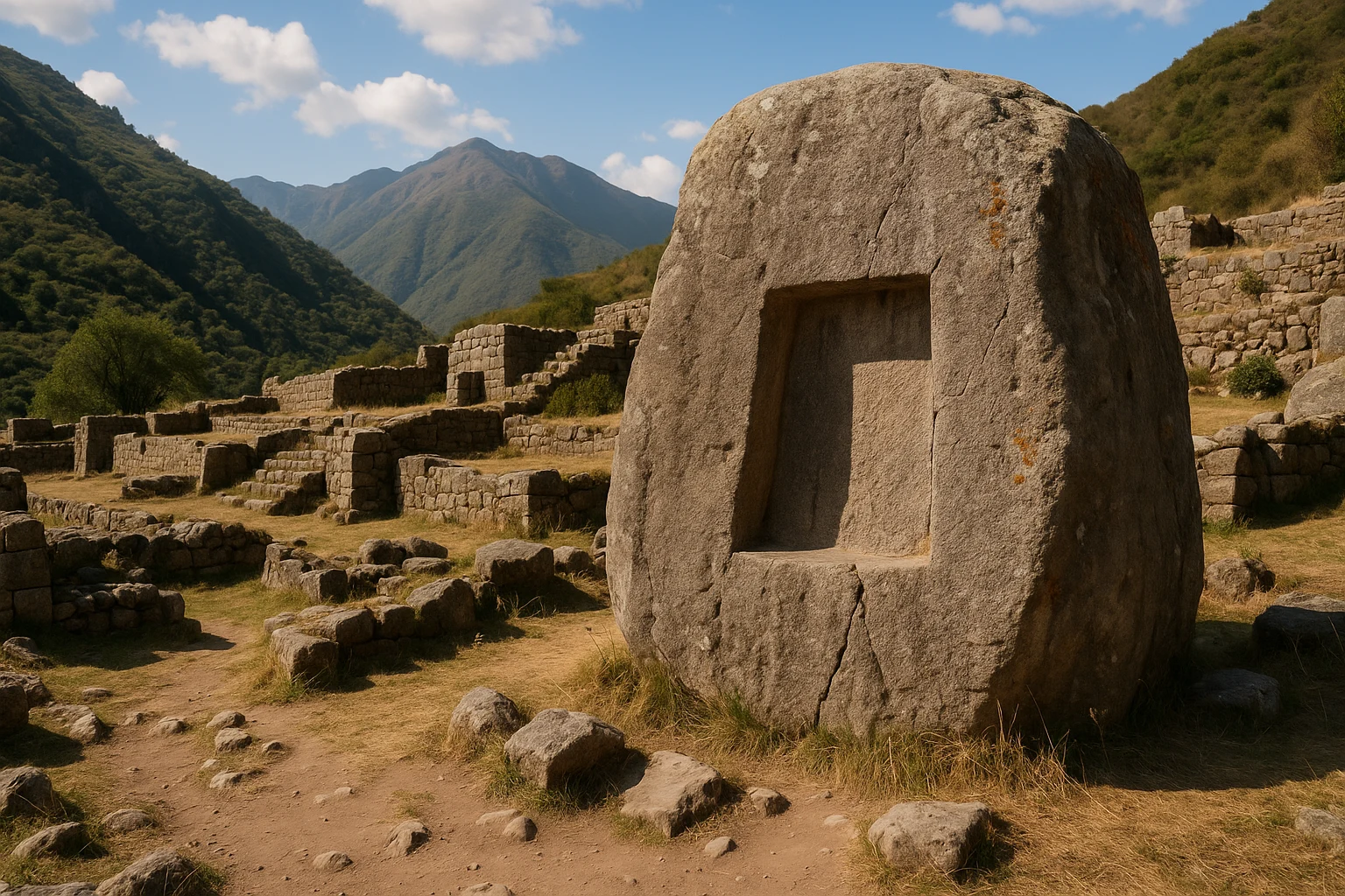 Yurak Rumi White Rock shrine at Vitcos, Peru