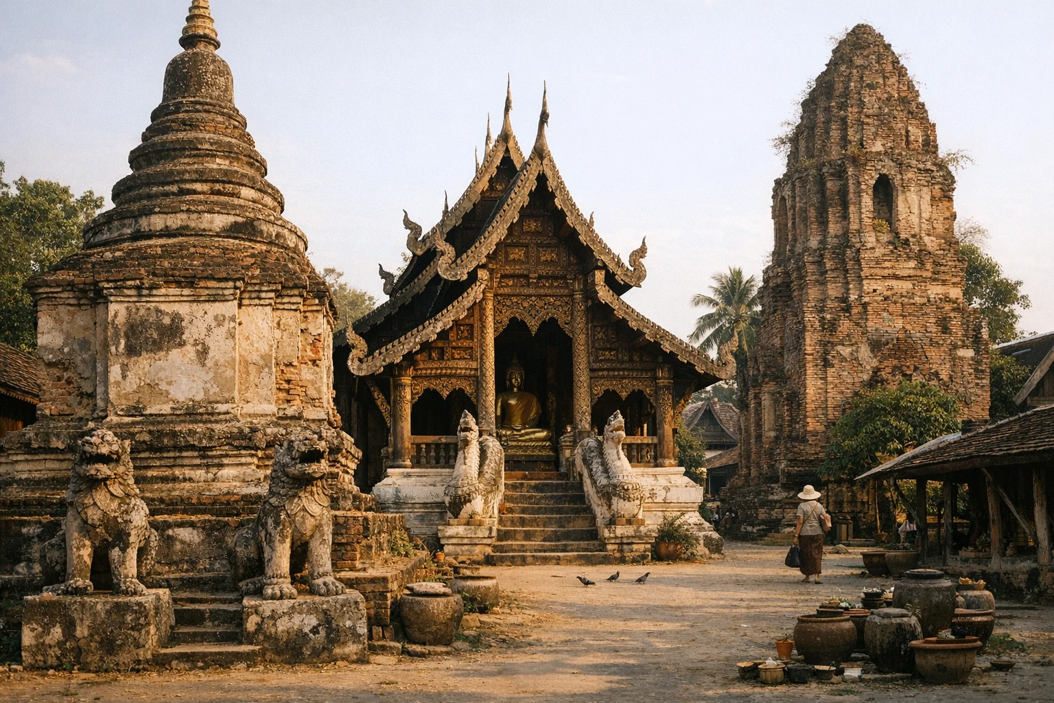Ancient brick ruins and chedi at Wat Ku Meng in Chiang Mai Province, Thailand