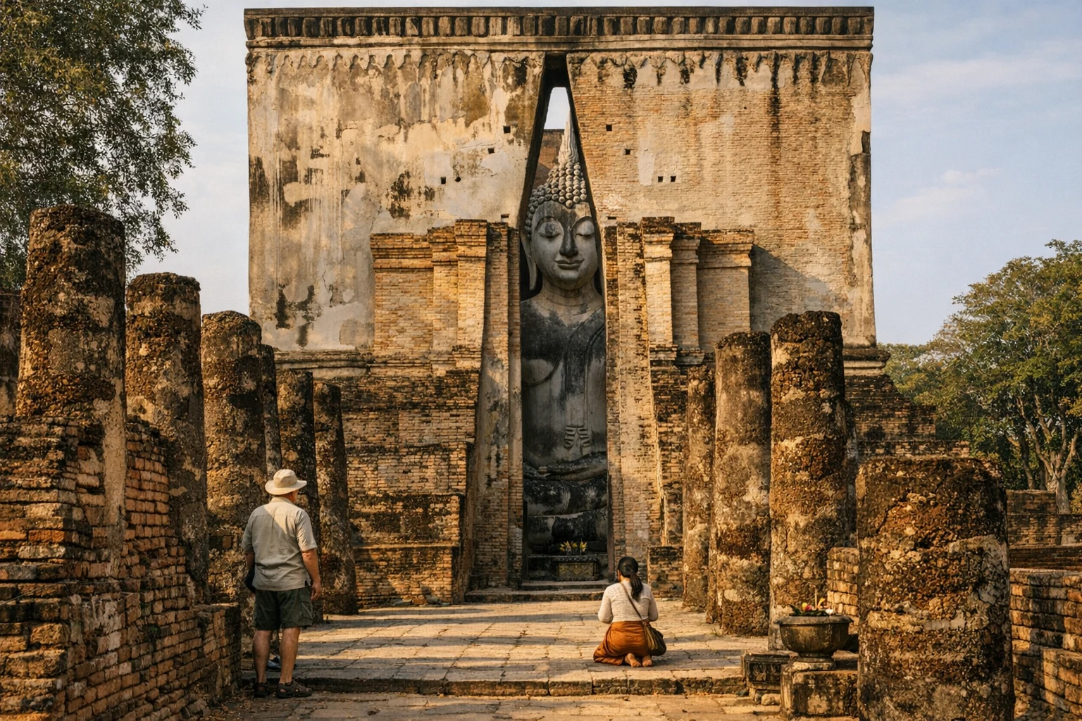 The monumental seated Buddha at Wat Si Chum in Sukhothai, Thailand