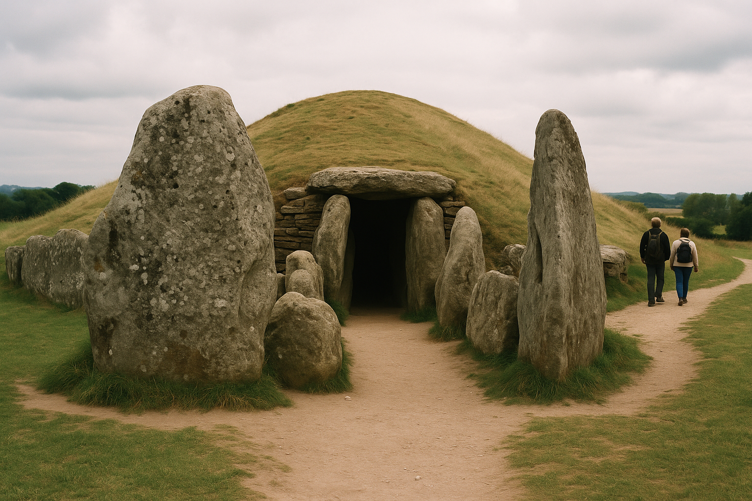 West Kennet Long Barrow set on a chalk ridge in Wiltshire