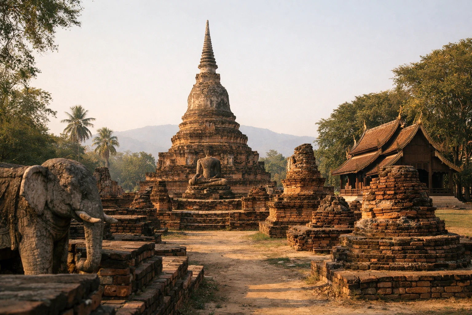 Ancient brick temple ruins at Wiang Kum Kam in Chiang Mai, Thailand