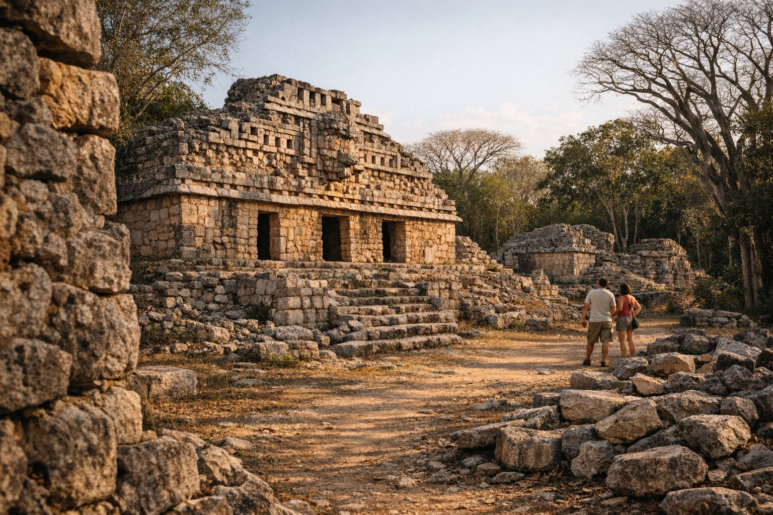 Stone facade and arched doorway at Xlapak in Yucatán, Mexico