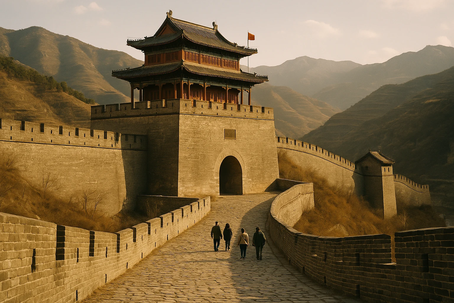 Stone gate towers and battlements of Yanmen Pass crowning a rocky mountain ridge in Shanxi, China