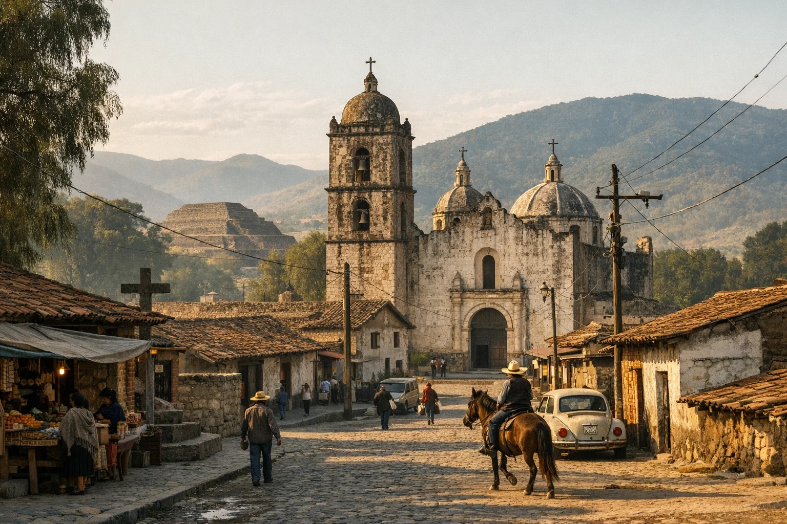 Ancient stone structures and plazas at Zempoala in Veracruz, Mexico
